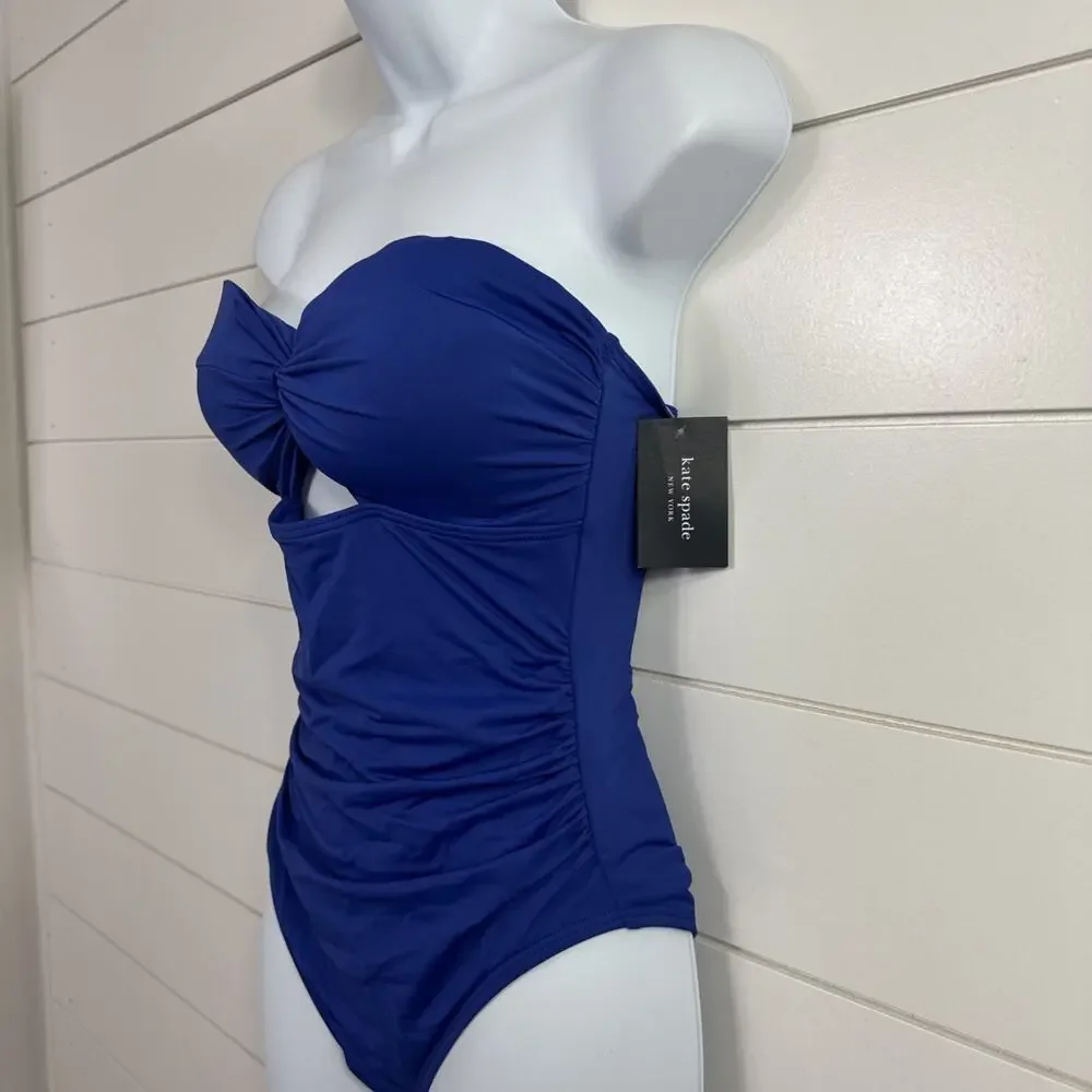 Kate Spade Bandeau One Piece Swimsuit Strapless Blue Berry sz S